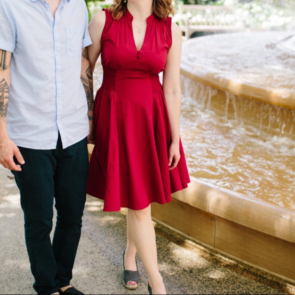 eShakti Red Romantic Dress